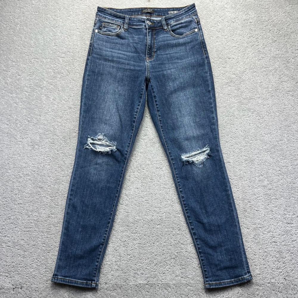 Judy Blue Jeans Womens 9/29 Blue Denim Stretch Slim Fit Distressed Ripped Knee